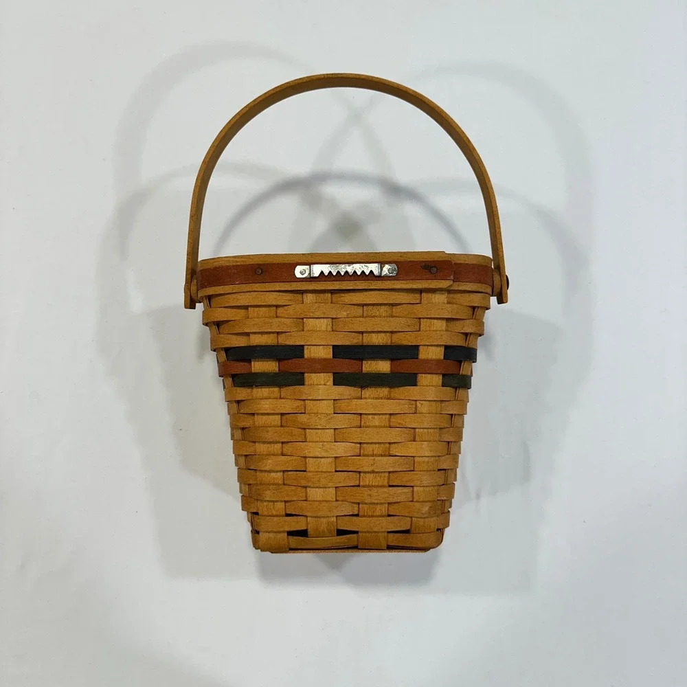 Longaberger Handwoven Wall Hanging Basket 1993 Brown Navy Accents | Farmhouse